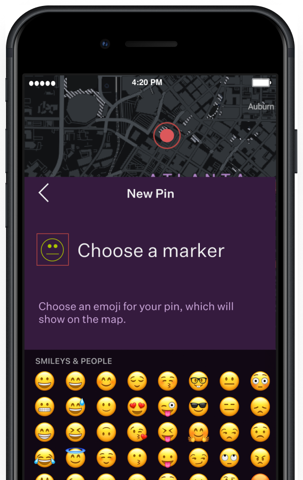 Screenshot of the drift app, showing add marker screen