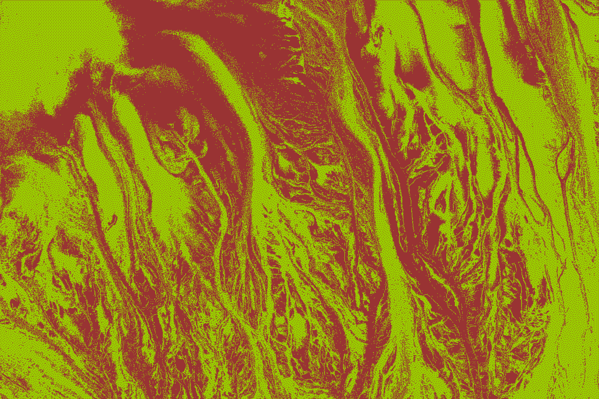 yellow and red dithered image of streams